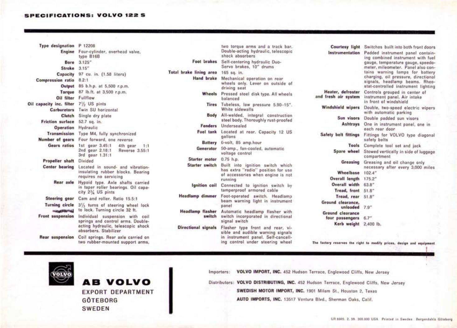 1959 Volvo 122 Brochure Page 2